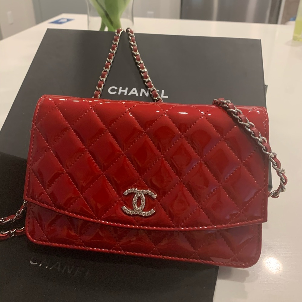 CHANEL Patent red leather WOC crossbody